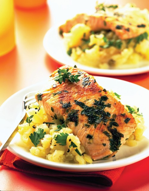 Salmon Steak on Crushed Perlas Potatoes