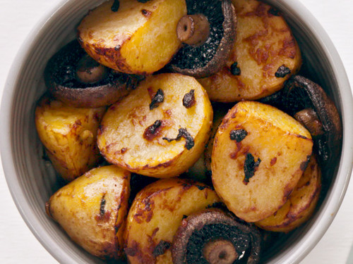 Miso roasted Inca Gold potatoes and mushrooms
