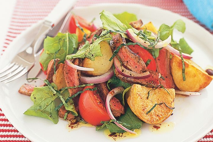 Peppered steak and crisp potato salad
