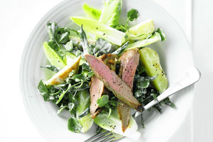 Chargrilled lamb with bean, potato and watercress salad