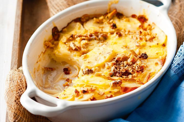 Apple, walnut and potato gratin