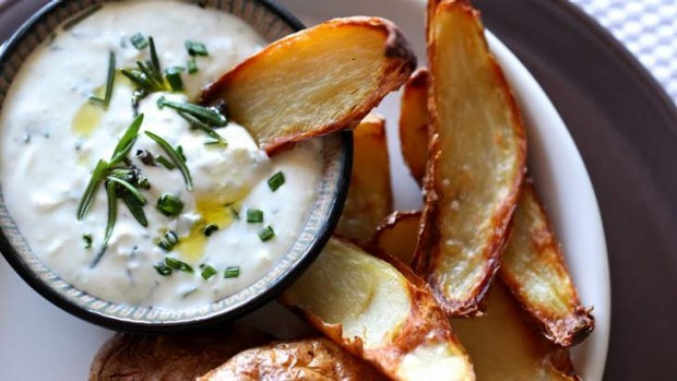 Crisp potato skins and dips