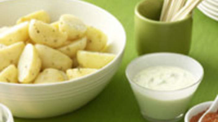 Baby potatoes with dill cream and salmon roe