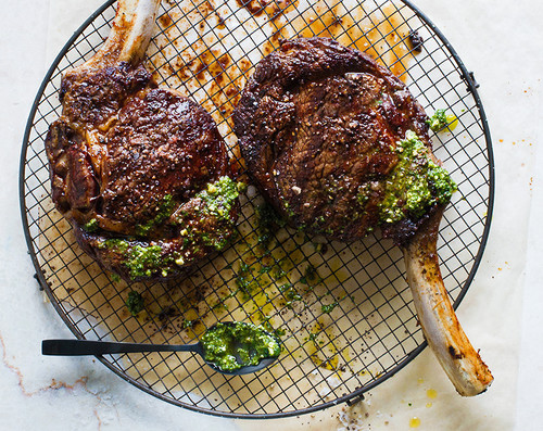 Rib Eye Steaks with Hot Smashed Potatoes