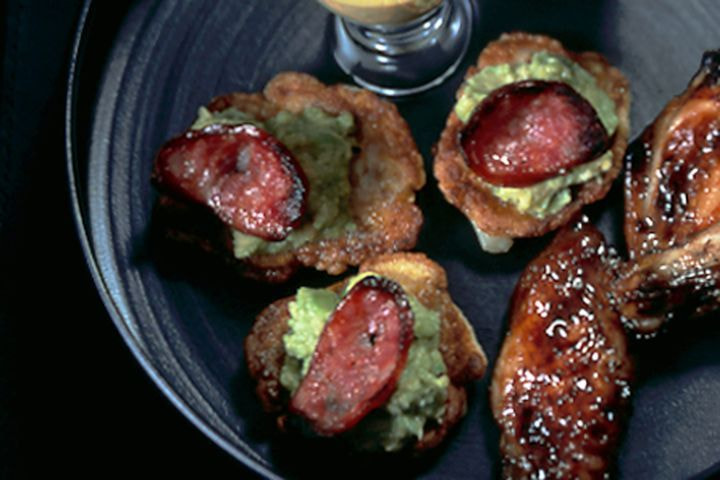 Potato tortas with avocado & chorizo