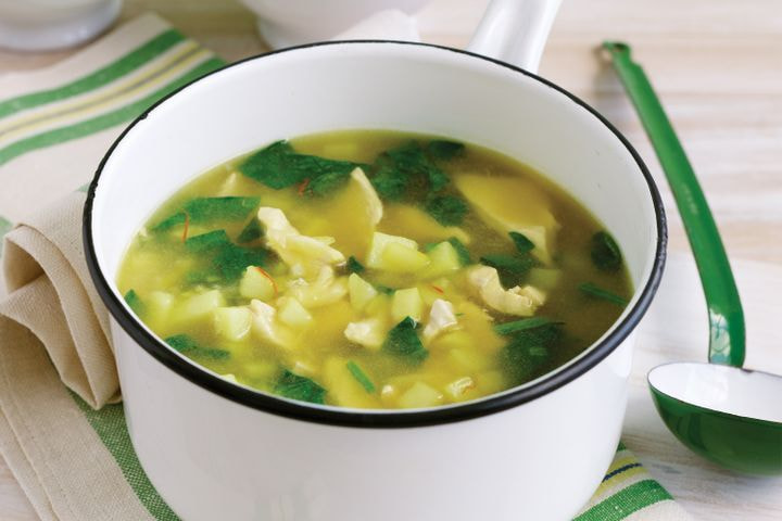 Chicken, potato and spinach soup