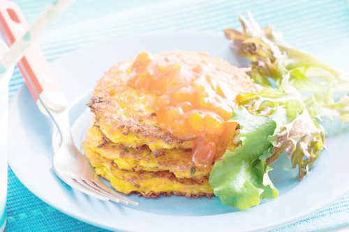 Zucchini, carrot and cheddar fritters