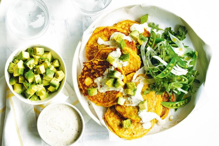 Pumpkin and carrot fritters with fennel salad