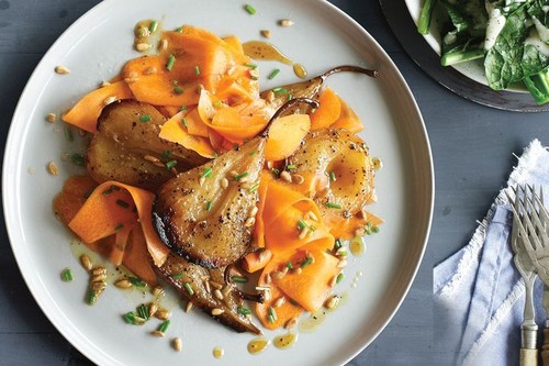 Vinegared carrots with roasted pears