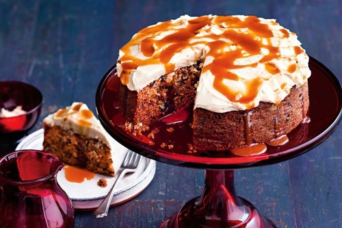 Beetroot and carrot cake with caramel icing