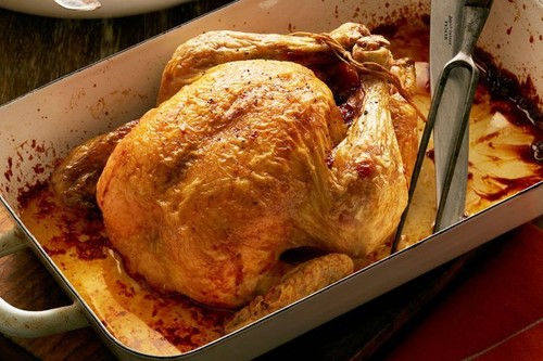 Roast chicken with honey glazed carrots