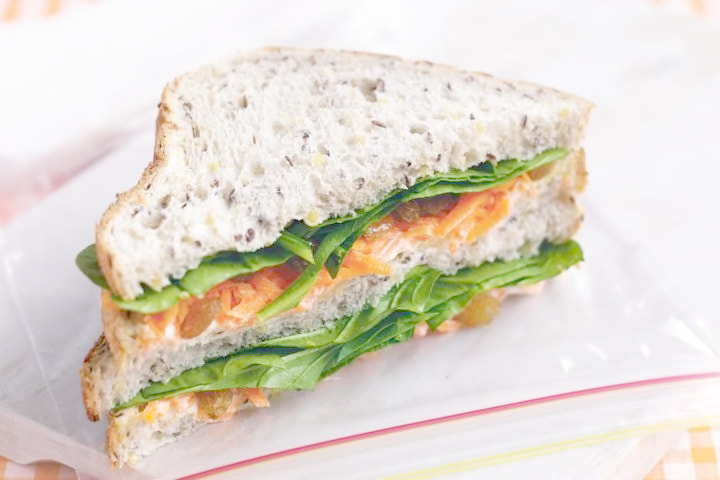 Cream cheese, carrot and sultana sandwich