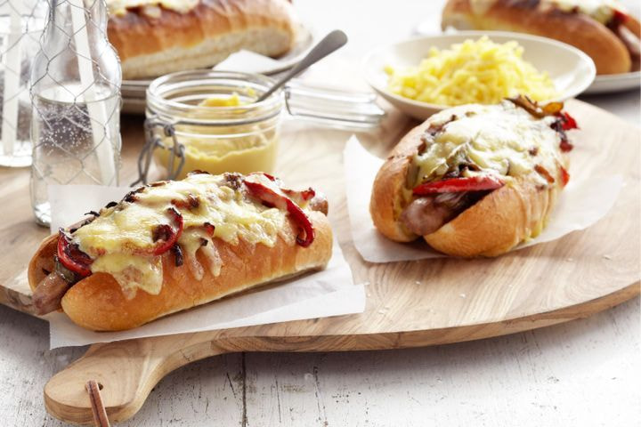 Sausage & cheese roll with balsamic onions