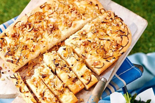 Caramelised onion, walnut and rosemary focaccia