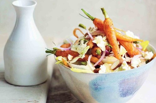 Roast carrot and almond salad
