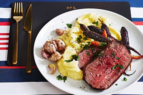 Blade of beef, ginger carrots and horseradish mash