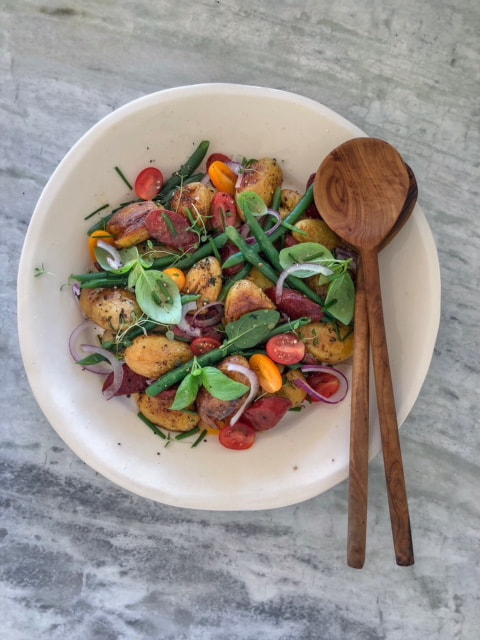 A smokey chorizo and Perlas potato salad with a smoked paprika dressing