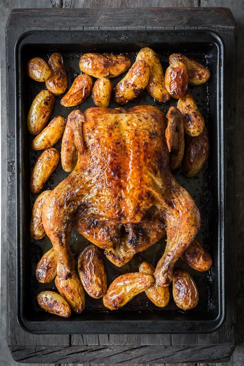 Spicy BBQ Chicken with Chicken Fat Potatoes