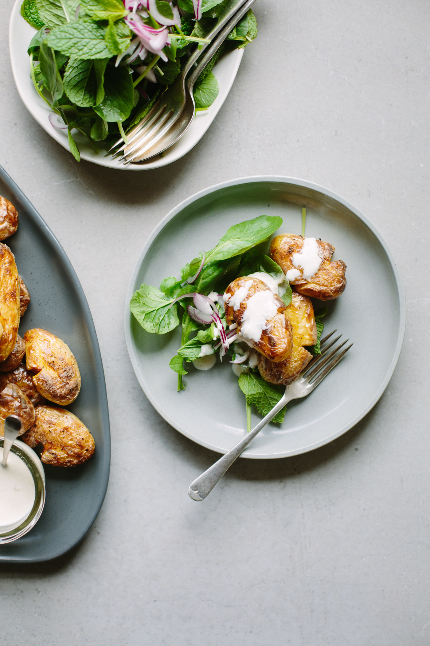 Smash-roasted Perlas Potatoes with Creamy Horseradish Mayonnaise